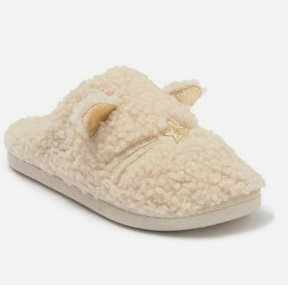 Women's Kensie Faux Shearling Cat Slipper Ivory--Gold Size: 10-11 New